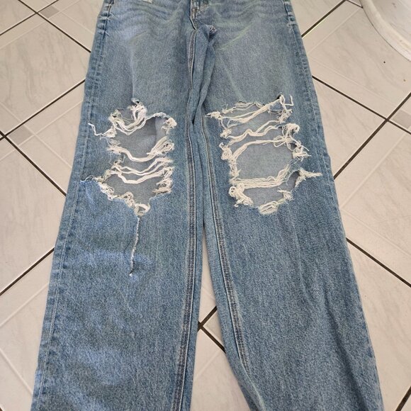 American Eagle Strigid Super High Waist Baggy Straight Distressed Jeans 4 - Picture 2 of 6